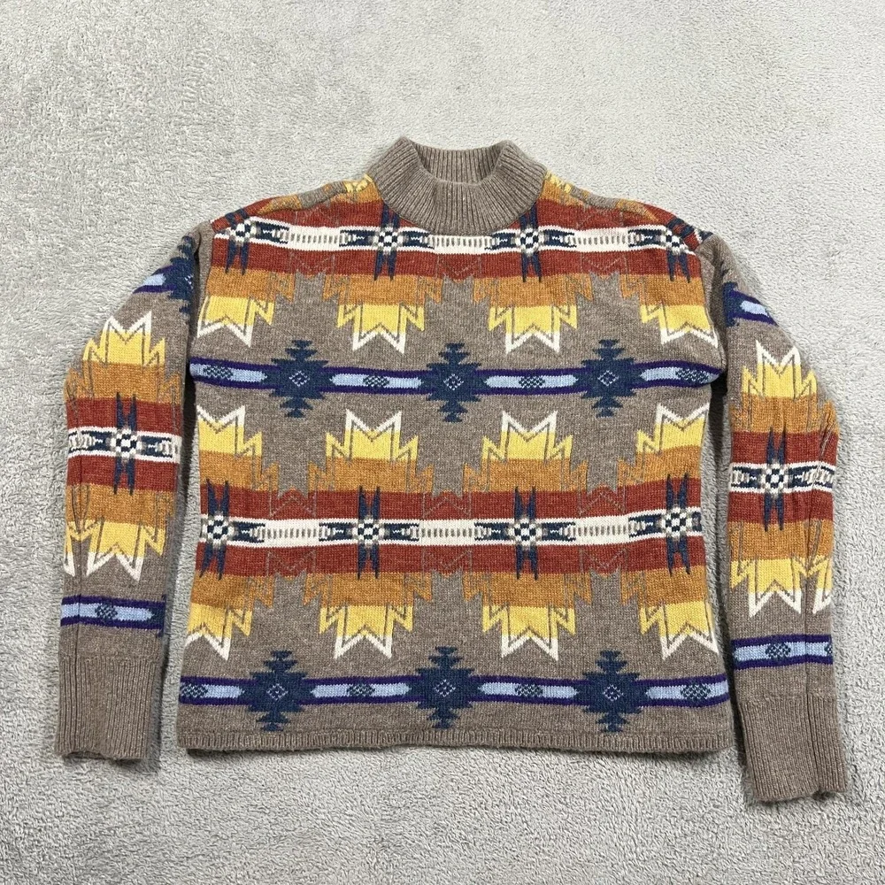 Faherty Sweater Womens XXS Doug Good Feather Southwestern Crew Neck Wool Nylon